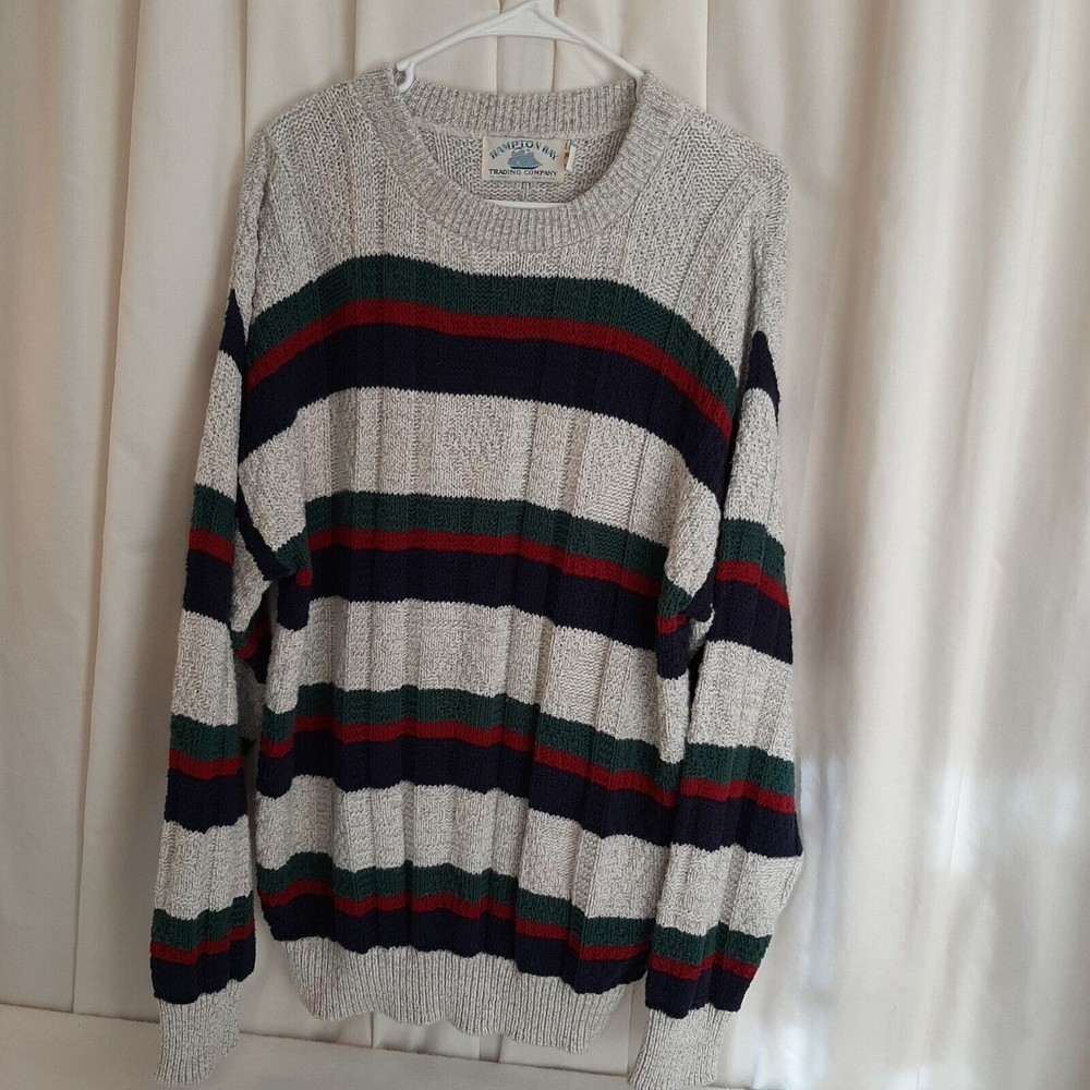 Vintage Hampton Bay Knit Sweater Multi Color Block Men's Medium 80s 90s